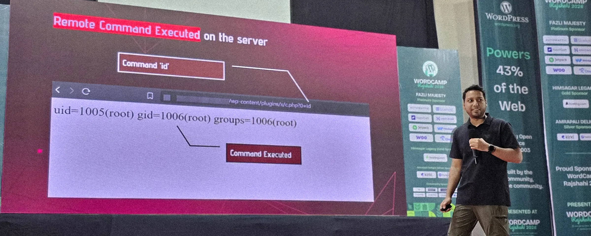 WPAuditor security presentation on stage at WordCamp Rajshahi 2026